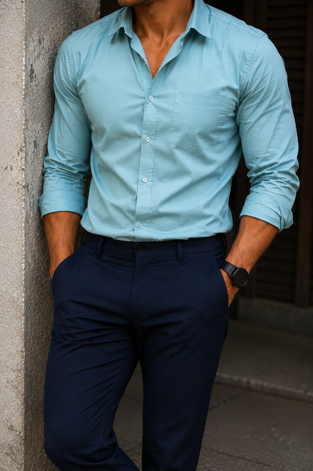 Aqua Blue Shirt & Navy Blue Pant Combo