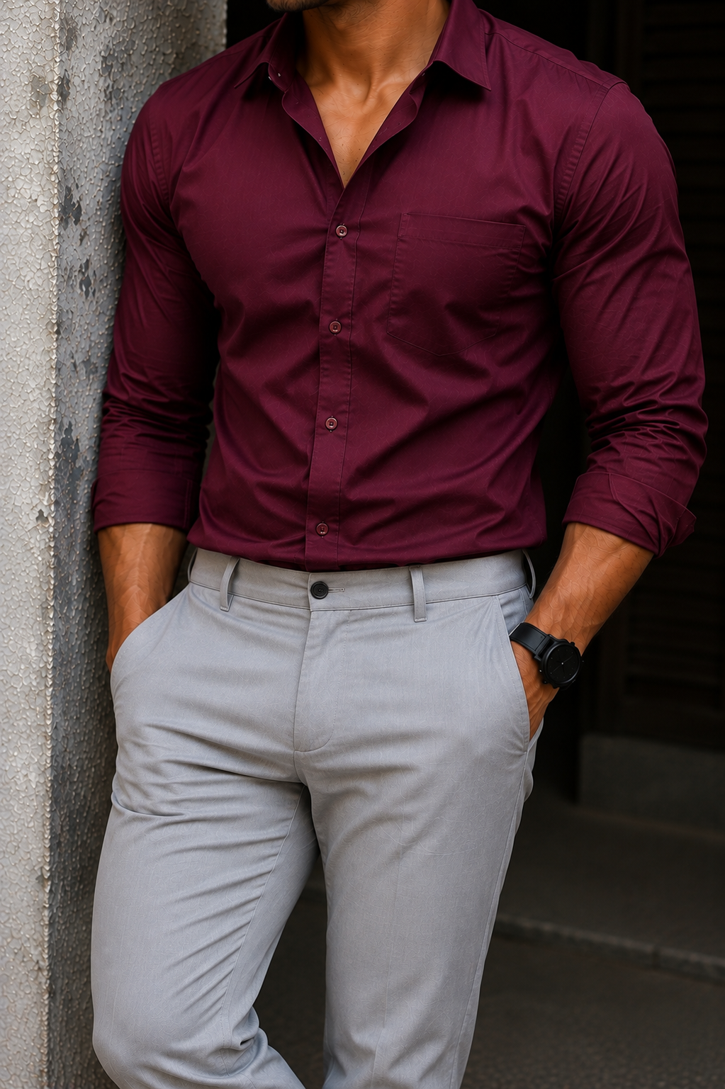 Maroon Shirt & Lite Grey Pant Combo
