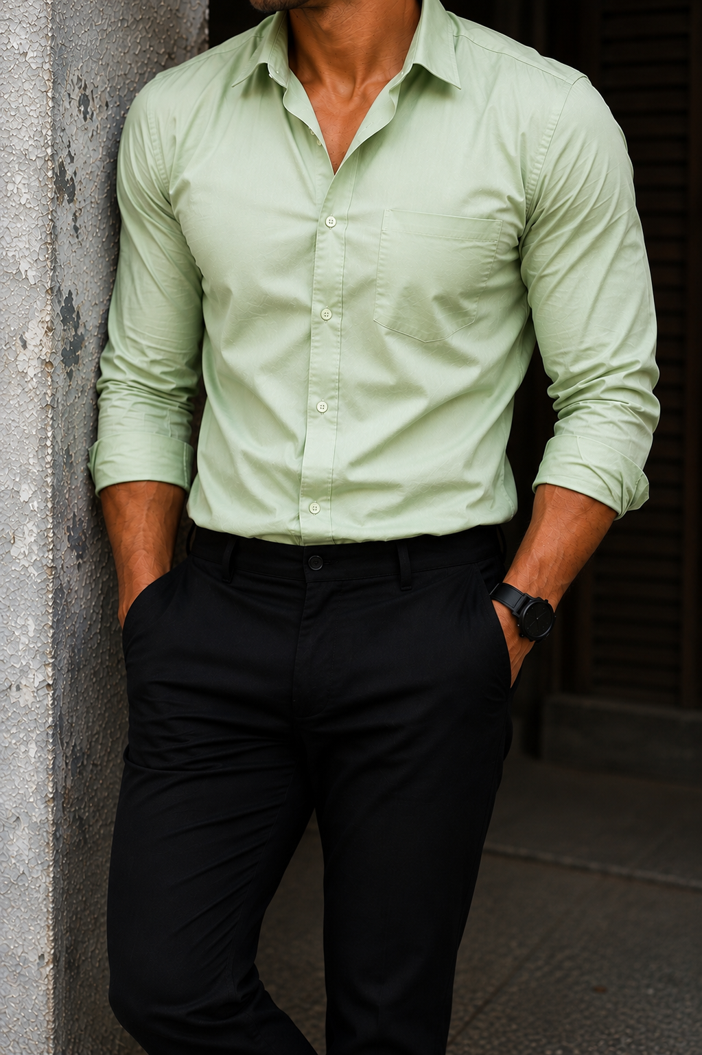 Pista Green Shirt & Black Pant Combo