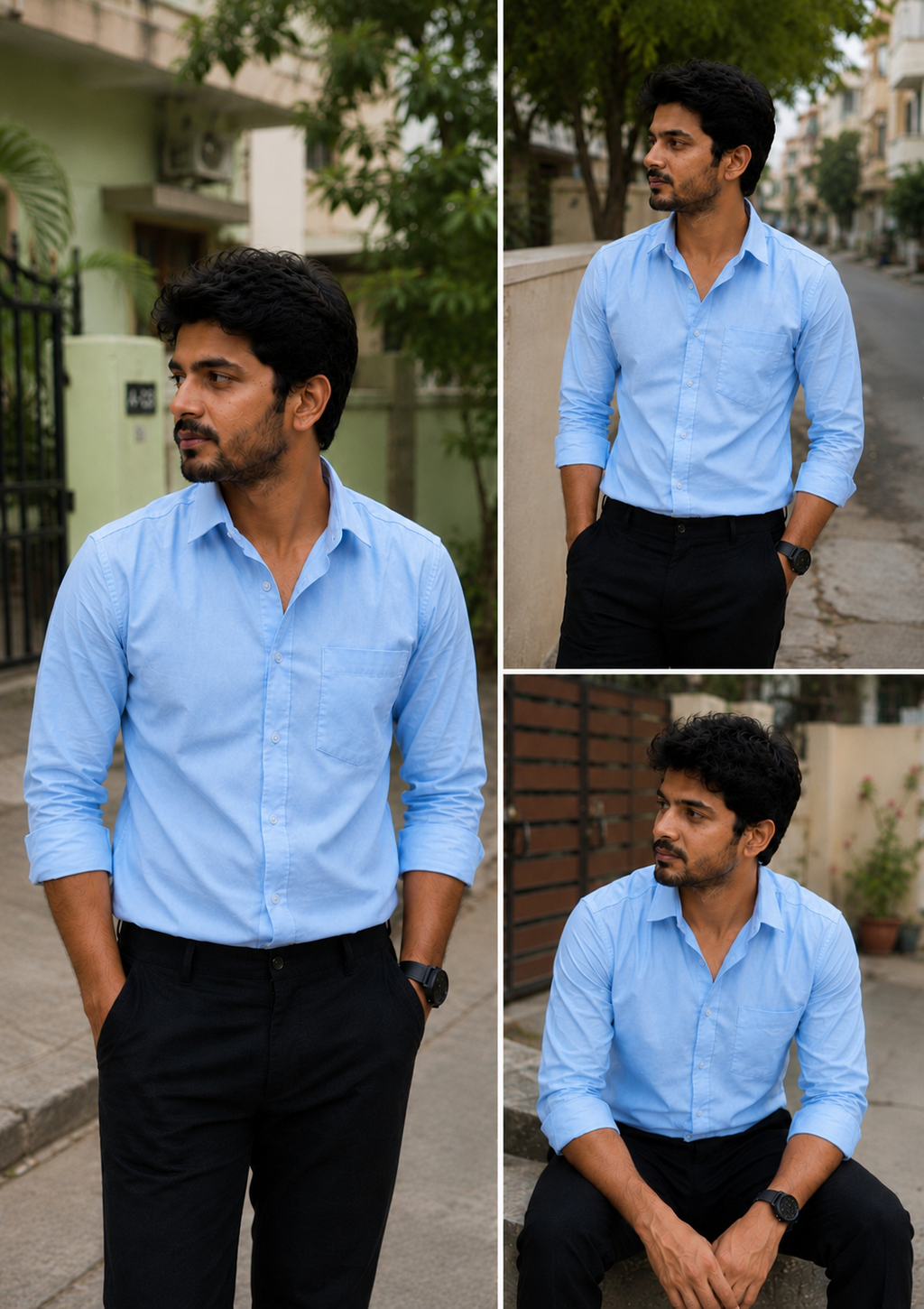 Sky Blue Shirt & Black Pant Combo
