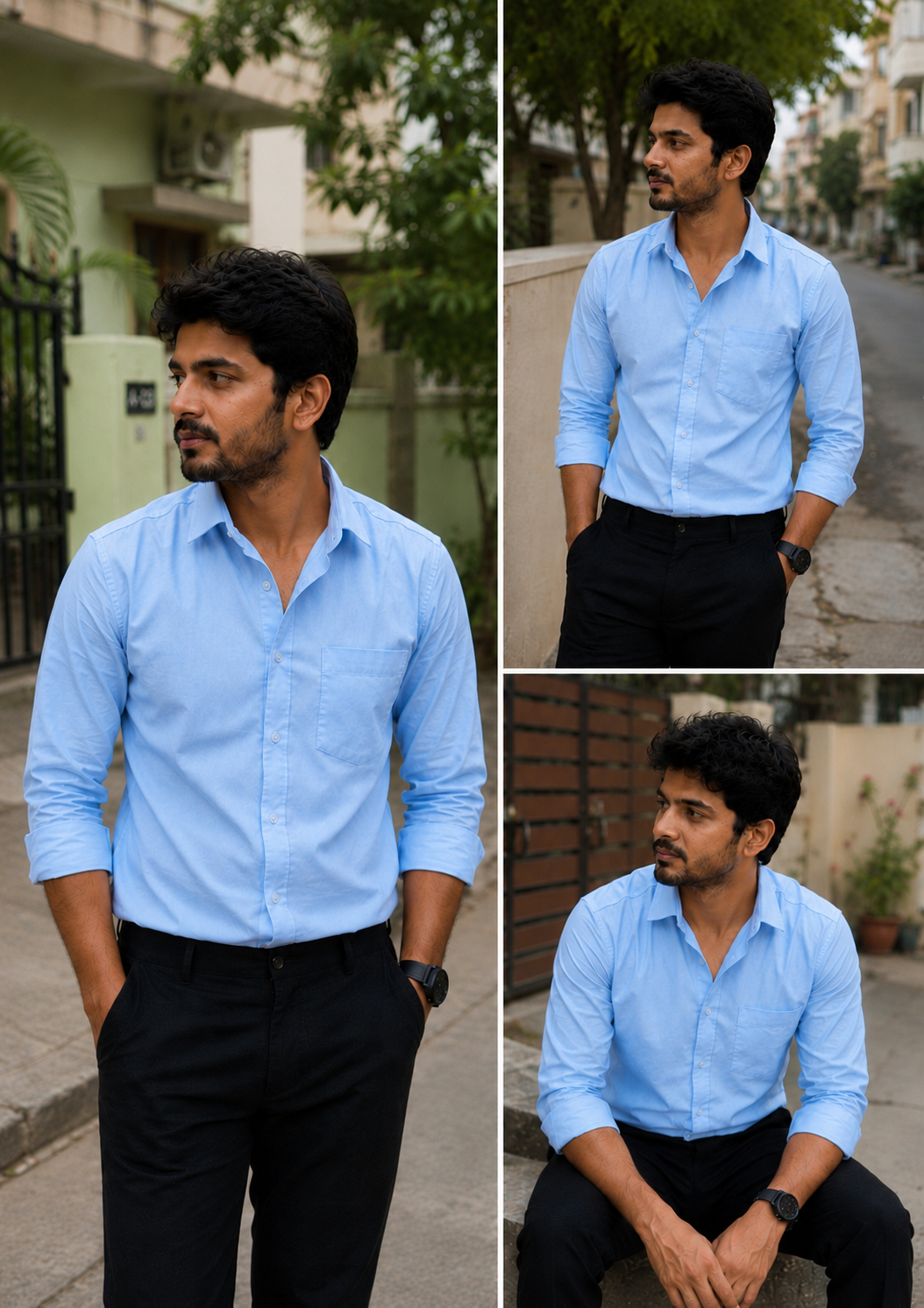Sky Blue Shirt & Black Pant Combo