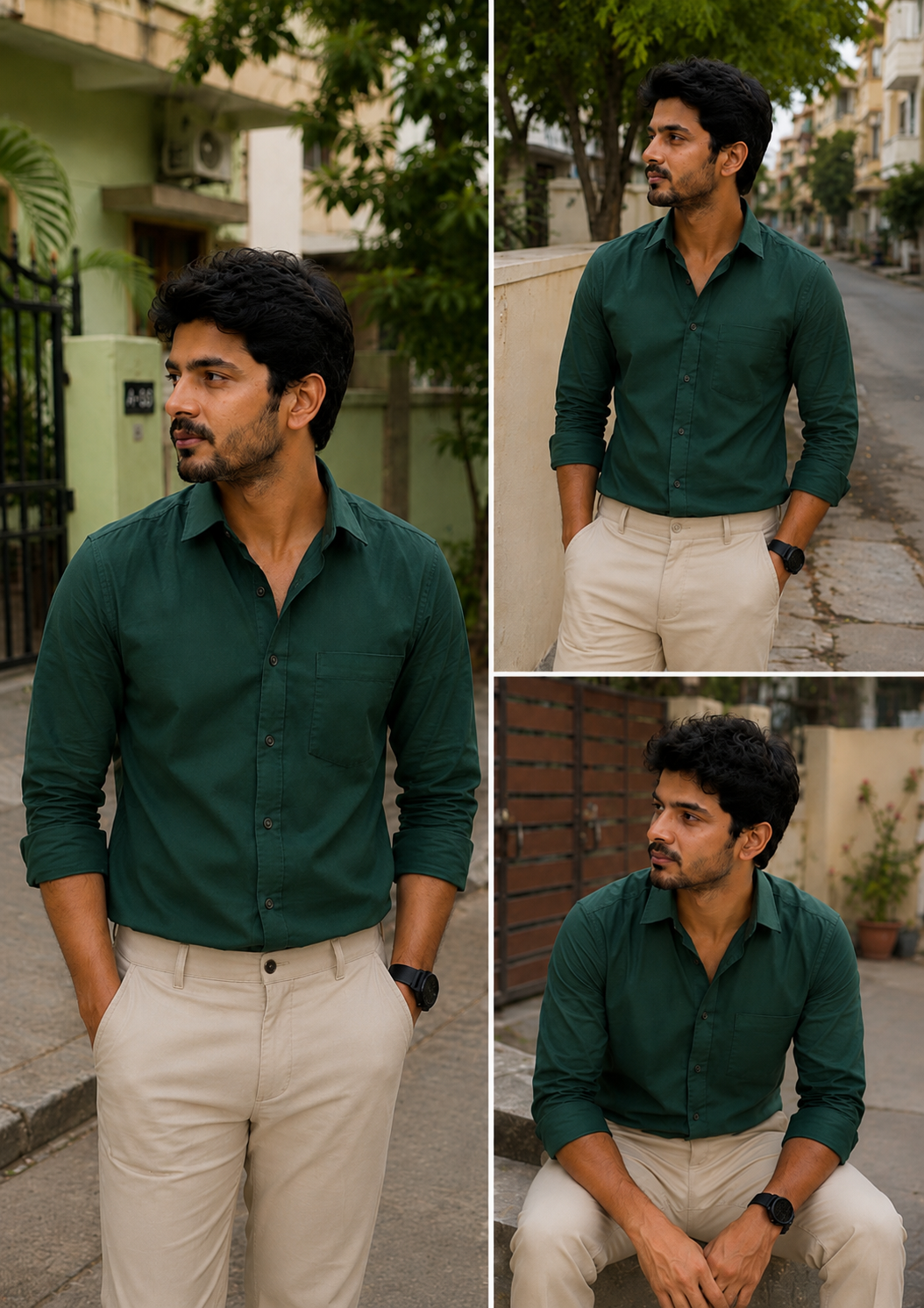 Bottle Green Shirt & Sandal Pant Combo