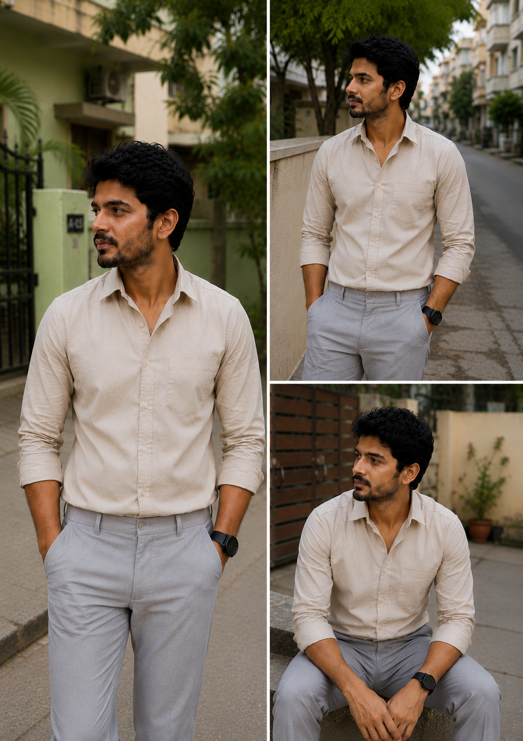 Biscuit Colur Shirt & Lite Grey Pant Combo