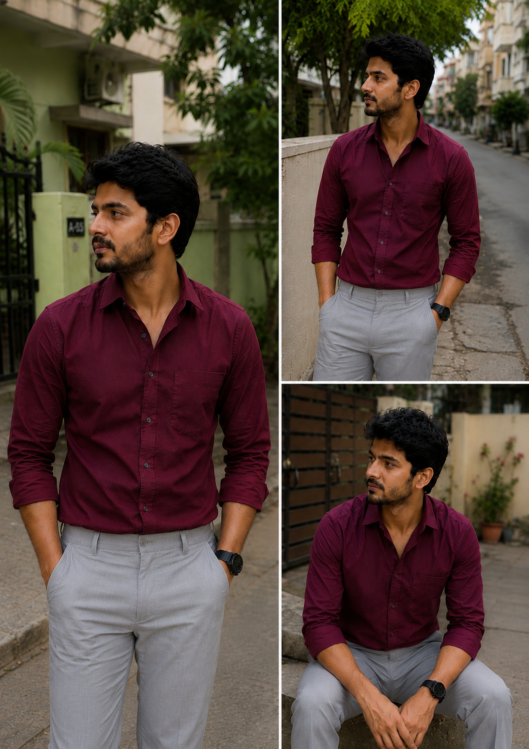 Red Shirt & Lite Grey Pant Combo