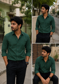 Bottle Green Shirt & Black Pant Combo
