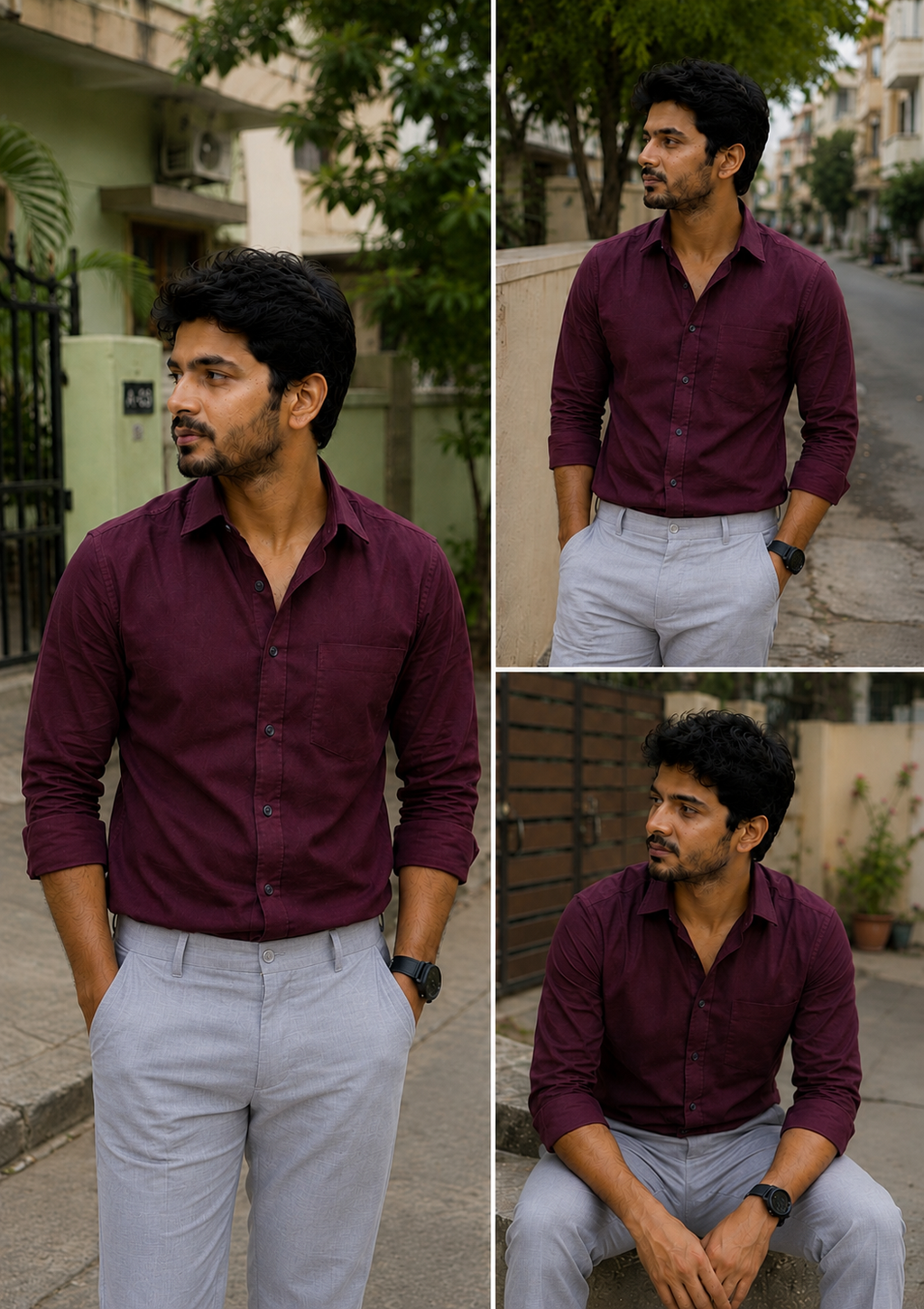 Maroon Shirt & Lite Grey Pant Combo