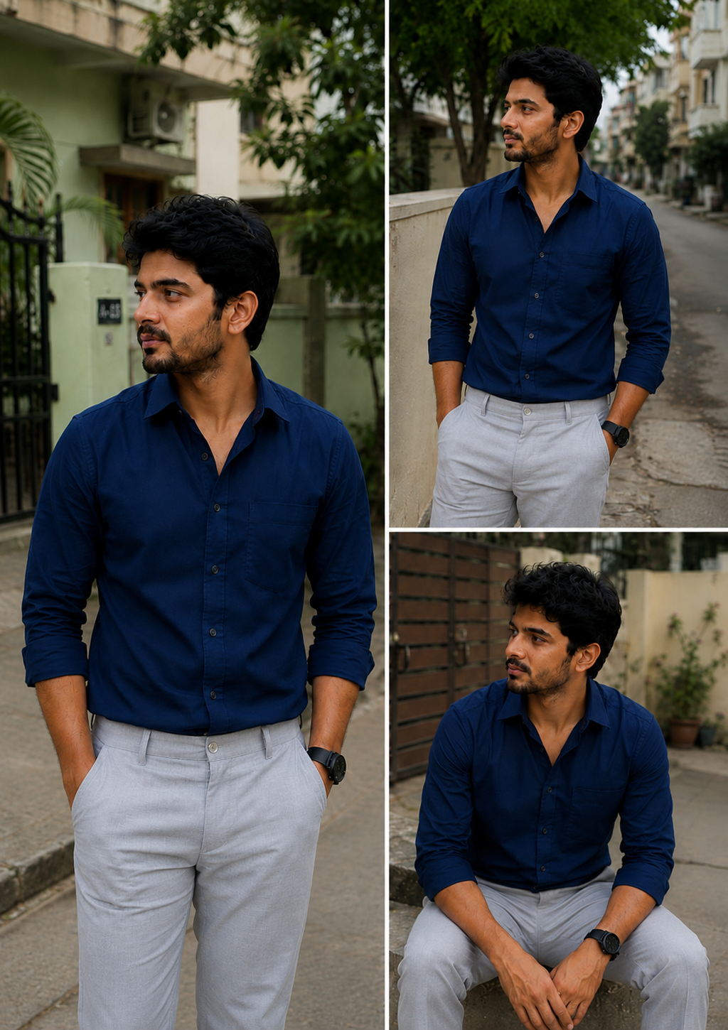 Navy Blue Shirt & Lite Grey Pant Combo