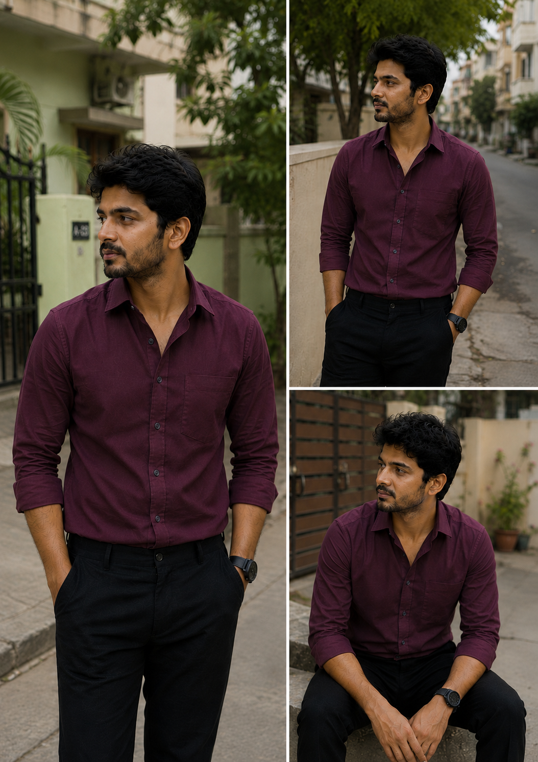 Maroon Shirt & Black Pant Combo